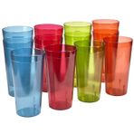 US Acrylic Café 32 oz Plastik Restoran Tarzı İstiflenebilir Buzlu Çay Bardakları 4 Farklı Renkte, Değerli 12 İçecek Bardağı Seti, Yeniden Kullanılabilir, BPA içermez, ABD'de Üretilmiştir, Üst Rafta
