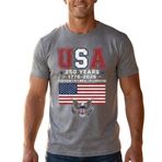 USA 250 Years Patriotic T-Shirt for Men - 1776–2026 Yıldönümü Grafik Tişört - Amerikan Bayrağı ve Kartal Tasarımı - Lacivert, beyaz, XS
