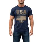 USA 250 Years Patriotic T-Shirt for Men - 1776–2026 Yıldönümü Grafik Tişört - Amerikan Bayrağı ve Kartal Tasarımı - Lacivert, mavi, M