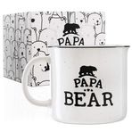 USA Custom Gifts Papa Bear Stoneware Oymalı Kamp Ateşi Seramik Kupa - Beyaz - 425 ml, Babalar Günü Hediyeleri - Baba Hediyeleri için Retro Kahve Kupası Çay Kupası