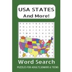 USA States Word Search: five words related to a U.S. state|The state name,The state capital,The highest point,The tallest building,The largest stadium|6x9 inches 102 pages
