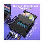 USB 3.0 Harici External CD DVD Okuyucu Yazıcı LED USB Hub Tf Sd Kart Okuyucu Çoğaltıcı - Ahşap