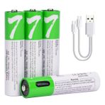 USB AAA Lityum iyon Şarj Edilebilir Pil, Yüksek Kapasiteli 1.5V 750mWh Şarj Edilebilir AAA Pil, 1 H Hızlı Şarj, C Tipi Bağlantı Noktası Kablosu ile 1200 Döngü, Sabit Çıkış, 4'lü Paket (4 AAA)…