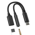 USB C 3,5 mm Kulaklık Jak Adaptörü (2'si 1 Arada) Apple Tip C Şarj Dağıtıcı iPhone 16 15 Pro için Samsung S25 Android ile Uyumlu iPad Kulaklık Ses Kablosu Kulaklık Mikrofon Araç Bağlantısı