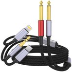 USB C 3,5 mm ve Yıldırım Çift 6,35 mm 1/4 "TS Mono Stereo Y Kablosu, 3'ü 1 arada Çift 1/4" Ses Kablosu iPhone15/14/13/12/iPad, Amplifikatör, Hoparlör, Kulaklık, Karıştırma Konsolu 3.3Feet ile Uyumlu