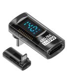 USB C Adaptörü,90 Derece Adaptör - 140W Erkek - Dişi Stereo Adaptör Tip C | 40 Gbps Şarj İzleme Konektörü, Akıllı Tablet ve Telefon için Güç Ölçer Test Cihazı