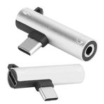 USB-C Dişi Erkek 3.5mm Ses Jakı Kablo Adaptörü Kulaklık Konektörü için Tip-C Eşzamanlı Şarj Xiaomi vb için 2 adet Dönüştürücüler için(Gümüş)