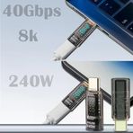 Usb-C Güç Ölçer Led Ekranlı Adaptör 240W Pd 3.1 Hızlı Şarj 40Gbps Veri 8K Video Destekli Type-C Erkek Dişi Dönüştürücü Voltaj Akım Watt Test Tak Çalıştır Kompakt Tasarım | Zr1141