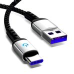 USB C Tipi Kablo, USB A'dan USB'ye C 3A Hızlı Şarj, 6.5 ft, 66W, Örgülü Şarj Kablosu Samsung Galaxy ile Uyumlu, Not, Moto Z2 Z3, iPhone 15,