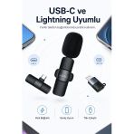 Usb-C Ve Lightning Uyumlu Kablosuz Yaka Mikrofonu Tak Çalıştır Telefon Ses Kayıt Seti