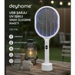 USB Şarjlı UV Işıklı Elektrikli Sinek Öldürme Raketi – LED Şarj Göstergeli, Standlı 2in1 Sinek Kovucu & Böcek Öldürücü, Ev, Bahçe ve Kamp Kullanımı İçin BEYAZ
