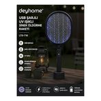 USB Şarjlı UV Işıklı Elektrikli Sinek Öldürme Raketi – LED Şarj Göstergeli, Standlı 2in1 Sinek Kovucu & Böcek Öldürücü, Ev, Bahçe ve Kamp Kullanımı İçin SİYAH