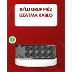 Usb Type-C Destekli 10’Lu Grup Priz Termal Korumalı 2M Kablo 2500W