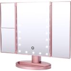USB Üç Katlama Makyaj Aynası Akıllı Dokunmatik Güzellik Ayna 22 LED Işık Ayna Makyaj Aynası Güzellik Ayna Masa Ayna | Banyo Aynaları - Pembe