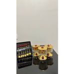 USD HOME 3 Lü Uğur Böceği Şekerlik Çay Kaşısı Set Üç Adet Gold Ayaklı Kapaklı Şekerlik 6 Adet Çay Kalığı Set