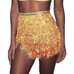 Ushiny Festival Kıyafet Pullu Püskül Etek Kostüm Rave Mini Etekler Bale Dans Saçak Kalça Eşarp Glitter Pullu Etek Kadınlar ve Kızlar için Altın