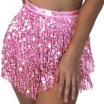 Ushiny Festivali Kıyafeti Payet Püskül Etek Kostüm Rave Mini Etekler Bale Dansı Saçak Kalça Eşarp Kadınlar ve Kızlar için Parlak Pullu Etek Pembe”