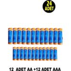 Usin 12 Adet Standart Tip AA + 12 Adet AAA Ince 1.5 Volt Kalem Pil (UZAKTAN KUMANDA EL FENERİ TERAZİ PİLİ)