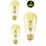 Usin 3 Adet 6 W 500 Lümen Dekoratif Rustık Vintage Altın Rengi Led Ampul 2700K Sarı Işık Avize Lambası