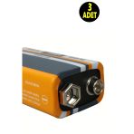 usin 3 ADET 9 Volt Pil - 9V Oyuncak Araba Drone Kumanda Pili -9Volt Çift Başlı Kare Pil