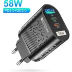 Uslion 1 USB / 2 Type-C Girişli PD 58 W Uslion Quick Charge Hızlı Şarj Başlığı Adaptör