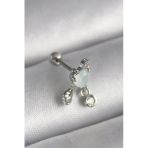 Uslucan Alışveriş 316L Çelik Gümüş Renk Beyaz Minelik Kalp Sallantı Zirkon Taş Detay Tragus Piercing