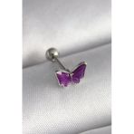 Uslucan Alışveriş 316L Çelik Gümüş Renk Mor Kelebek Model Tragus Piercing