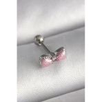 Uslucan Alışveriş 316L Çelik Gümüş Renk Pembe Kurdele Zirkon Taş Detay Tragus Piercing