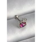 Uslucan Alışveriş 316L Çelik Gümüş Renk Pembe Mineli Kalp Zirkon Taş Detaylı Taç Tragus Piercing