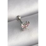 Uslucan Alışveriş 316L Çelik Gümüş Renk Pembe Zirkon Taşlı Kelebek Tragus Piercing