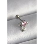 Uslucan Alışveriş 316L Çelik Gümüş Renk Pembe Zirkon Taşlı Sallantı Yıldız Detay Tragus Piercing