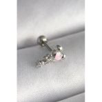 Uslucan Alışveriş 316L Çelik Gümüş Renk Zirkon Taş Detay Pembe Kalp İşleme Tragus Piercing