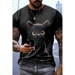 Uslucan Alışveriş Erkek Bisiklet Yaka Kedi Baskılı Süprem T-Shirt - Siyah - Standart