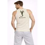 USLUCAN ALIŞVERİŞ Erkek Fitilli Atlet Sıfır Yaka Slim Fit Arka Baskılı Spor Atlet - Krem
