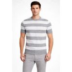 Uslucan Alışveriş Erkek T-Shirt Çizgili Triko Dokuma Bisiklet Yaka Tişört - Gri - XL