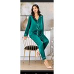 Uslucan Alışveriş Freshness 2045 Saten Gömlek Yaka Patlı Pijama Takımı - Zümrüt