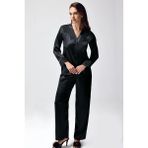 Uslucan Alışveriş Freshness 9950-PT Saten Dantel Detaylı Pijama Takımı - Siyah - XL