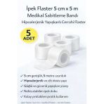 Uslucan Alışveriş İpek Flaster 5 Cm X 5 M 5 Adet Medikal Sabitleme Bandı Hipoalerjenik Yapışkanlı Cerrahi Flaster