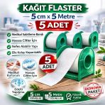 Uslucan Alışveriş Kağıt Flaster 5 Cm X 5 M 5 Adet Medikal Sabitleme Bandı Hassas Ciltler İçin