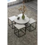 Uslucan Alışveriş Orta Sehpa Ve Zigon Sehpa Oval Lüx 5'Li Set Beyaz