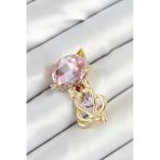 Uslucan Alışveriş Pembe Zirkon Taşlı Kap Detaylı Kedi Figürlü Gold Renk Kadın Broş