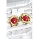 Uslucan Alışveriş Pirinç Gold Renk Bordo Boncuklu Vintage Kadın Küpe