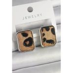 Uslucan Alışveriş Pirinç Gümüş Renk Leopar Desenli Kare Model Kadın Küpe