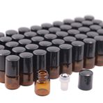 USRommaner 50 Paket 1ml Amber Cam Şişeler Şişede Rulo, Paslanmaz Çelik Rulo Bilyalı Cam Silindir Şişesi, Siyah Kapaklı Kapak-Uçucu Yağlar İçin Mükemmel Örnek, Aromaterapi, Sızıntı Yok, Ücretsiz Açıcı