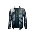 Usta İşi Özel Dikim Hakiki Deri YAKASI KÜRKLÜ Şişme Deri Mont (Siyah, 5XL)