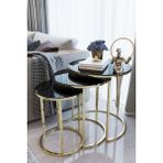 Usta Mekan Gold Metal Zigon Sehpa Kırılmaz Temperli Siyah Cam