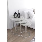 usta mekan Gümüş Metal Beyaz Mermer Desen Mdf Tabla Zigon Sehpa