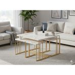 Usta Mekan Seul 5 Li Tekerlekli Gold Beyaz Mermer Yavrulu 4+1 Kare Orta Sehpa