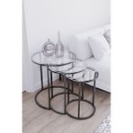 Usta Mekan Siyah Metal Zigon Sehpa Şeffaf Temperli Cam ile Modern Tasarım 3 Adet