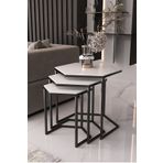 usta mekan Usta Altıgen Siyah Metal Beyaz Mdf Tablalı 3lü Zigon Sehpa